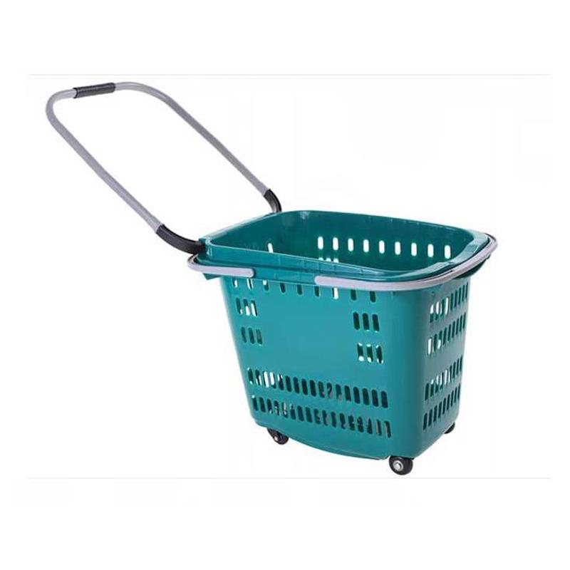 四轮塑料拖拉手logo手可买菜印篮子篮超市推拉塑料40l提篮铝合金