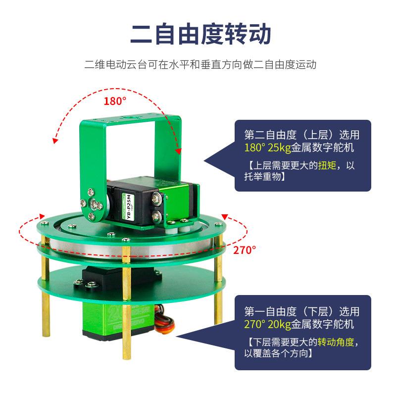 二维电动云台机器人机械臂底座支架20/25kg大扭矩舵机2自由度TI杯