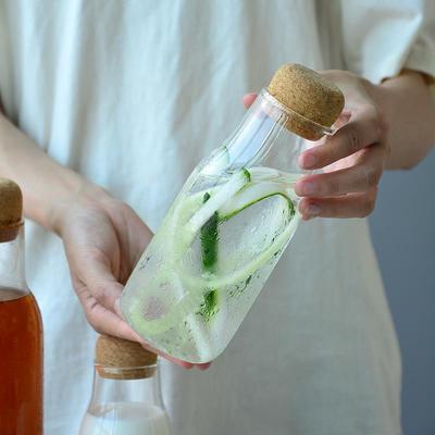 日式软木塞玻璃瓶高颜值耐高温冷泡瓶冷萃咖啡瓶家用透明果汁瓶子