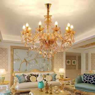 欧式烛琥珀水晶吊灯奢华气厅卧大ZB556468室餐蜡厅灯客复式楼梯别