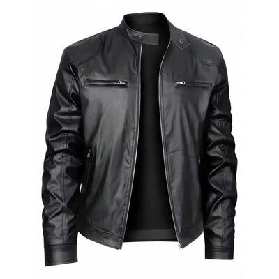 S 20844 Men's Stand Collar Leather Jacket 士立领修身皮衣