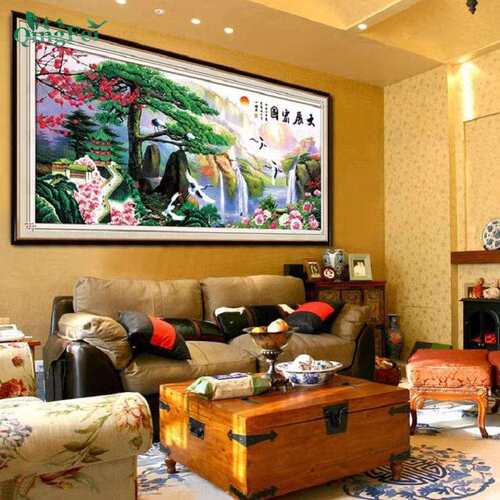 青飞精准印布迎客松大展宏图立体十字绣客厅大幅风景山水画