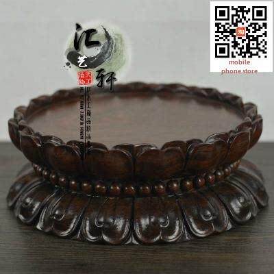 红木观音底座黑檀大号手工雕刻双莲花底座佛像花瓶摆件圆形底座