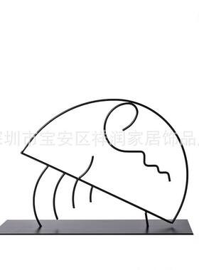 现代简线约黑色金属条男女造型摆LKI件家居板间书柜意抽创样象装