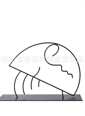现代简约黑色金属线条男女造型摆件家居样板间书柜创意抽象装饰品