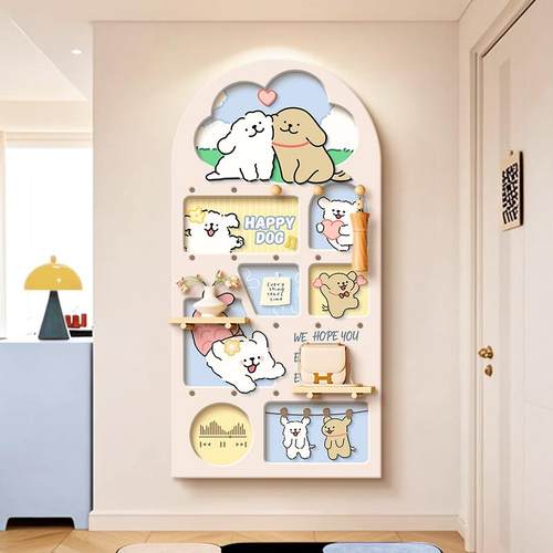 洞洞板入置物架创意展卡通狗47849小户玄关墙上挂板隔板收纳架造