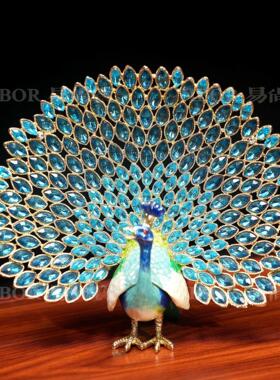 中式金属七宝烧手工艺品家居装饰珐琅首饰盒孔雀珐琅彩摆件装饰品