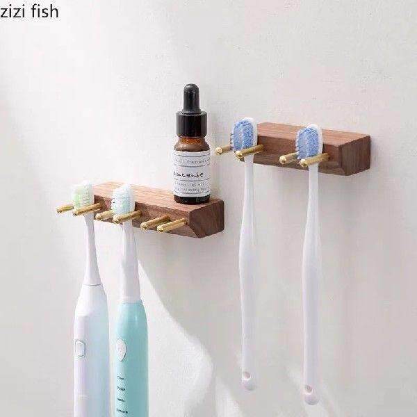 Solid Wood Toothbrush Holder Bathroom No Punching Electric