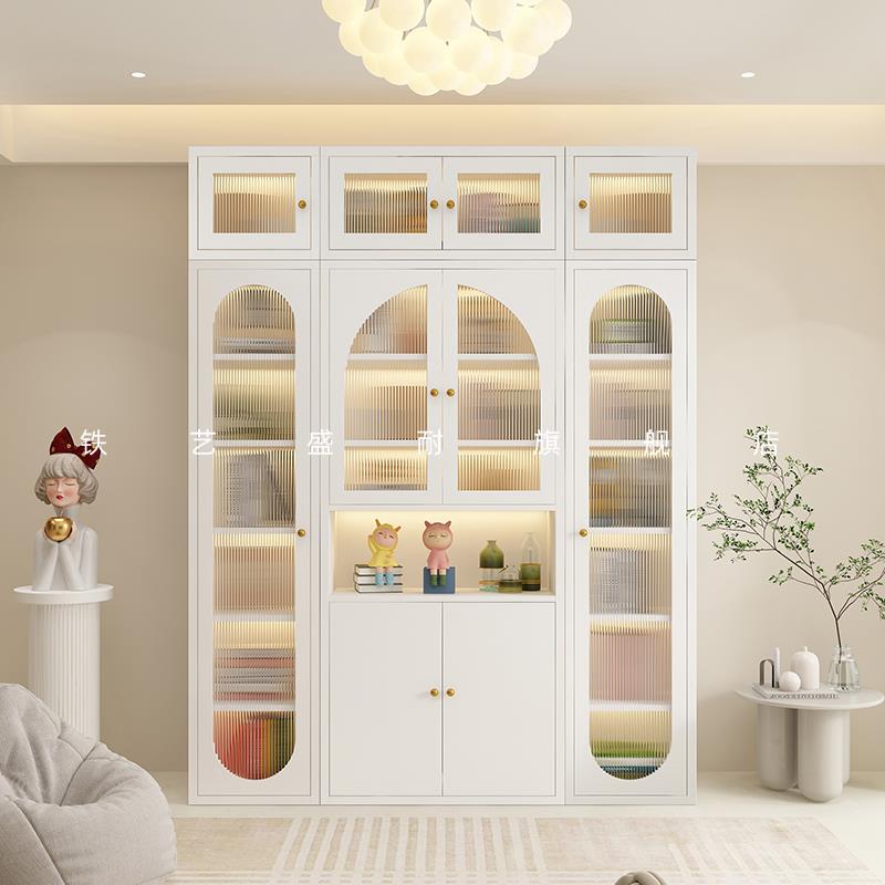 5V新款2.4米高书柜顶柜组合现代家用书房铁艺书架客厅玻璃门展示