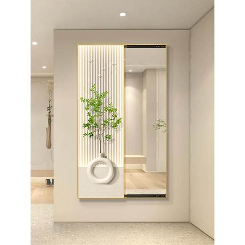 法式奶油风玄关装饰画隐藏式推拉全身镜客厅卧室可关闭穿衣镜挂画