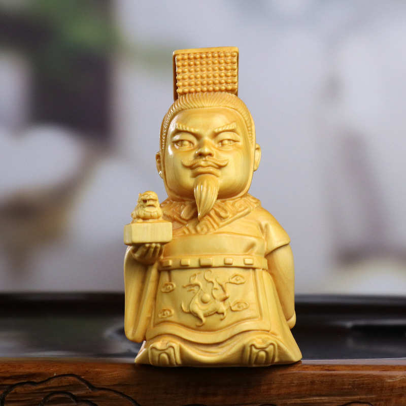 黄杨木雕中式家居茶桌木质Q版三国人物刘备关羽张飞桃园结义车摆