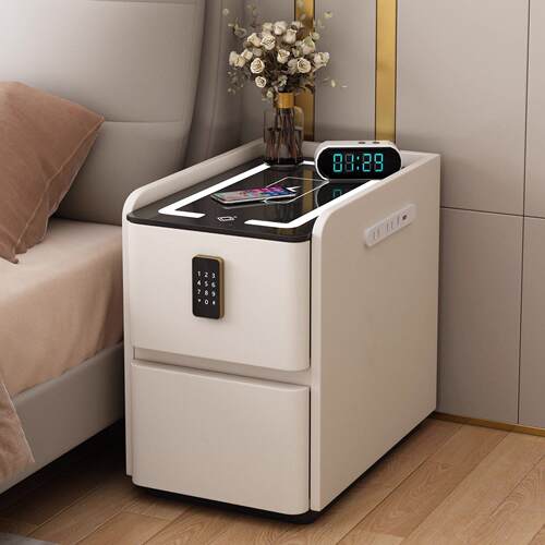 智能床头柜家用小型免安装高级储物窄小柜子小户型卧室实木床边柜