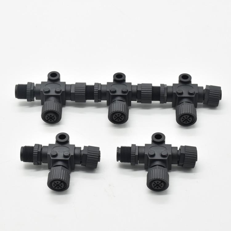 M12防水连接器NMEA2000接头T型船舶CAN现场总线12mm三通航空插头