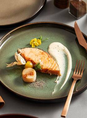 陶瓷窑变绿色盘子菜盘家用感西餐餐盘凉菜盘特色酒店餐具KS