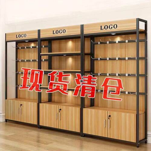 超市货架展示架带柜多层落地带挂钩货架置物架精品店饰品陈列货架
