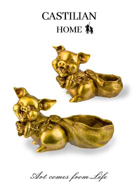 生肖猪纯铜摆件办公室吉祥物客厅乔迁招财猪福袋桌面装饰品C5433