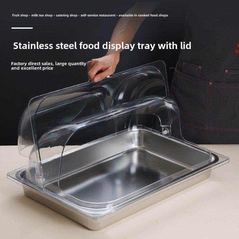 展示盆带食品盖熟食摆摊超市柜点心试吃着自助餐盆透明翻盖防尘罩