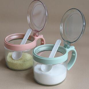 振兴玻璃调味瓶厨房盐罐带勺调味盒装糖味精佐料瓶单个玻璃瓶罐子