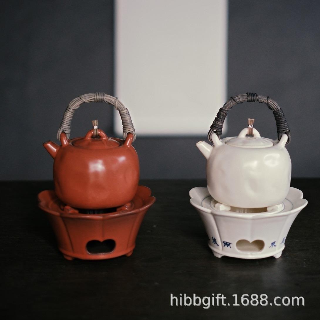 新品梵山堂陶壶苏打釉白泥竹叶盖提梁壶煮水壶手工煮茶壶