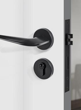 黑色简约卧室锁铜静音代分体锁拉门手现简约卫生全间379通用型门