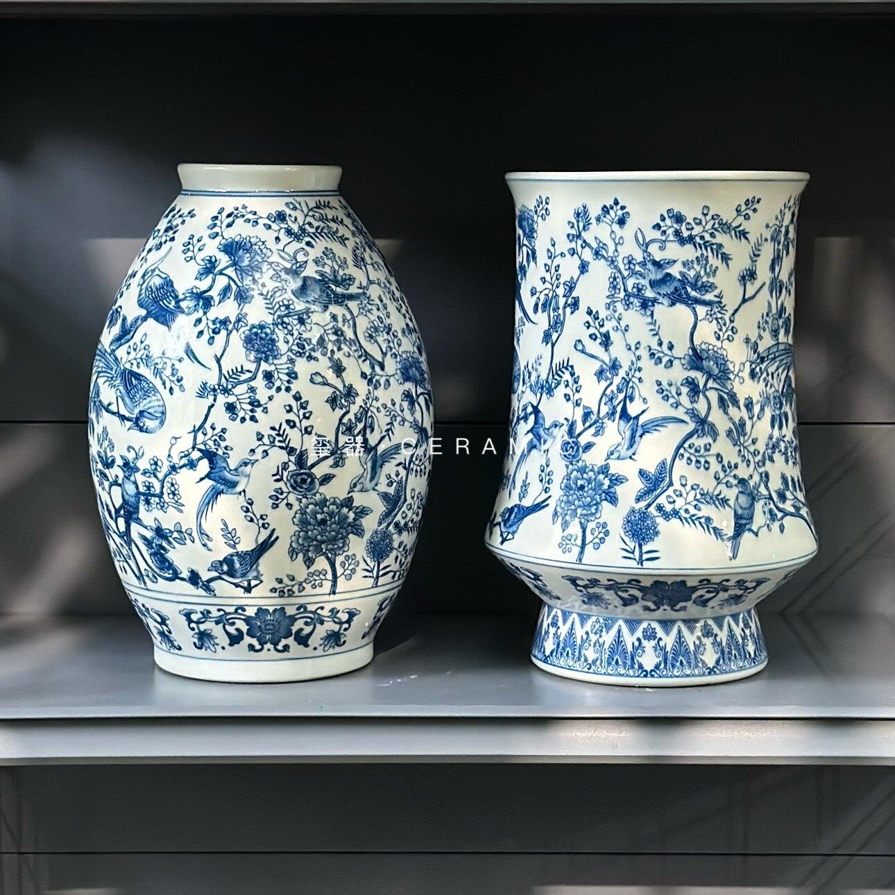 新中式青花瓷花瓶国风高端陶瓷花器 适用居家装饰桌面摆设陶瓷花