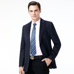 中年男士 品牌潮男式 新款 装 格纹流尚时羊毛单 休闲21823西服秋冬季
