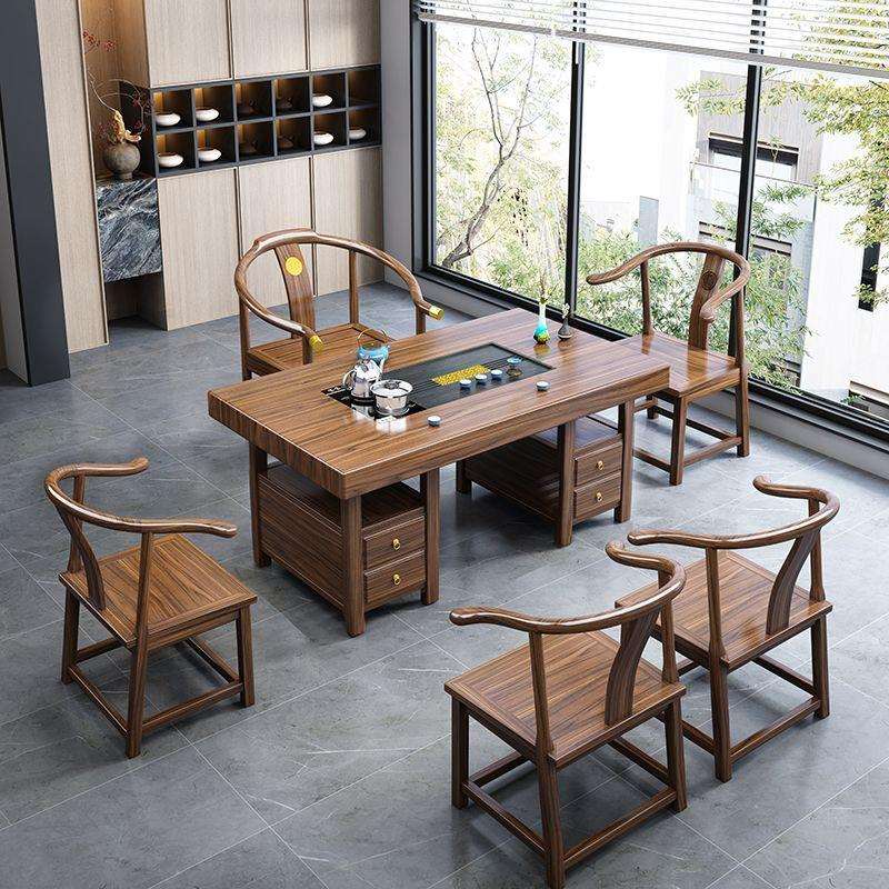 实木大板茶桌椅组合新中式功夫泡茶台办公室原木茶几茶具套装一体