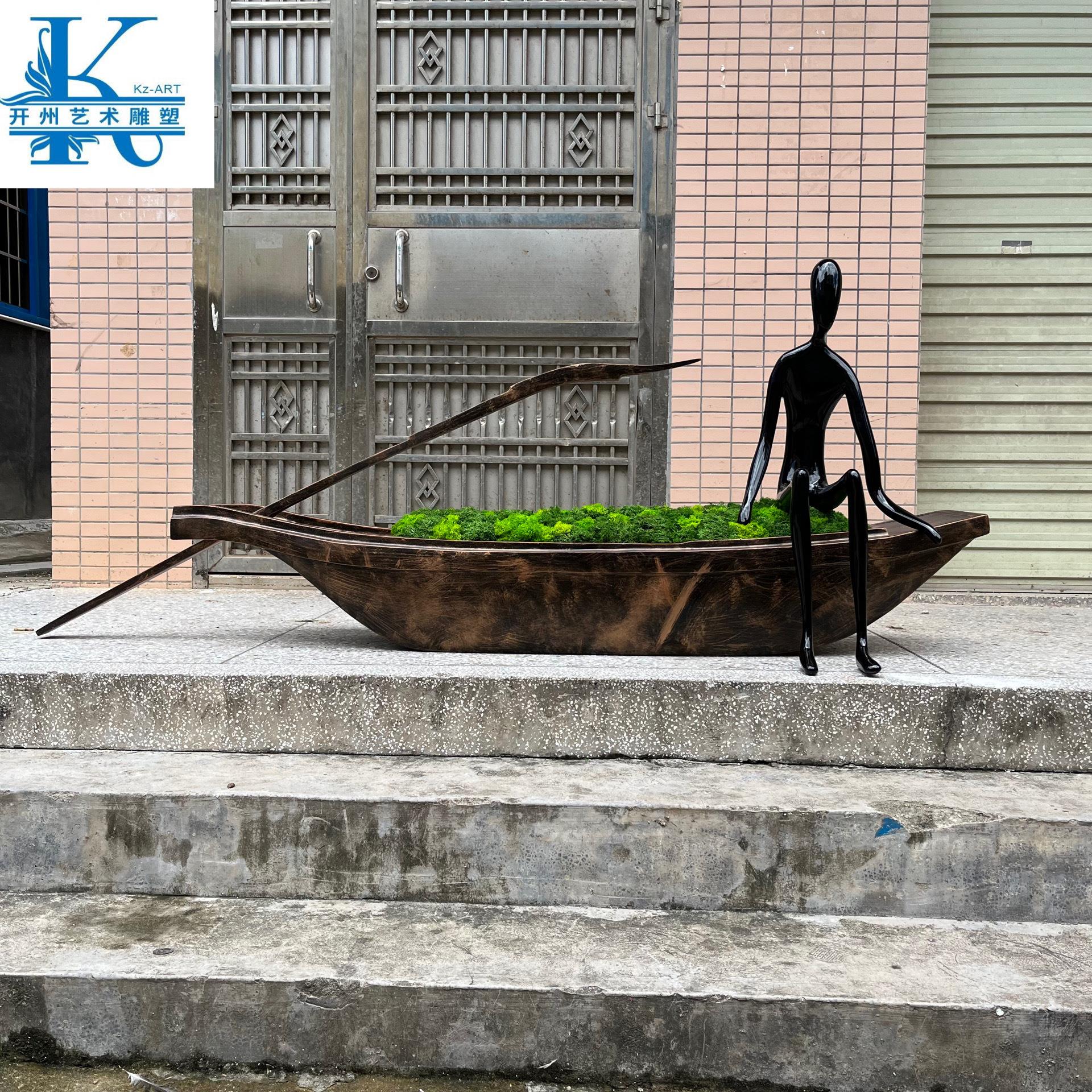 仿铜乌篷船摄影道具实木摆件景观装饰花船造景户外工艺小木船渔船