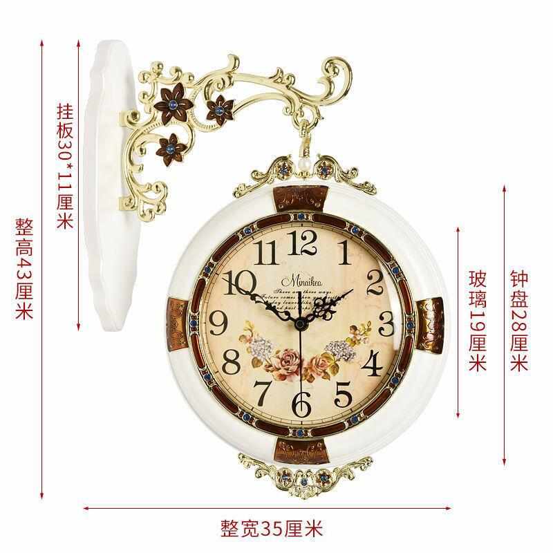 欧式双面挂钟创意客厅仿古静音石英钟时尚复古挂表卧室个性木钟表