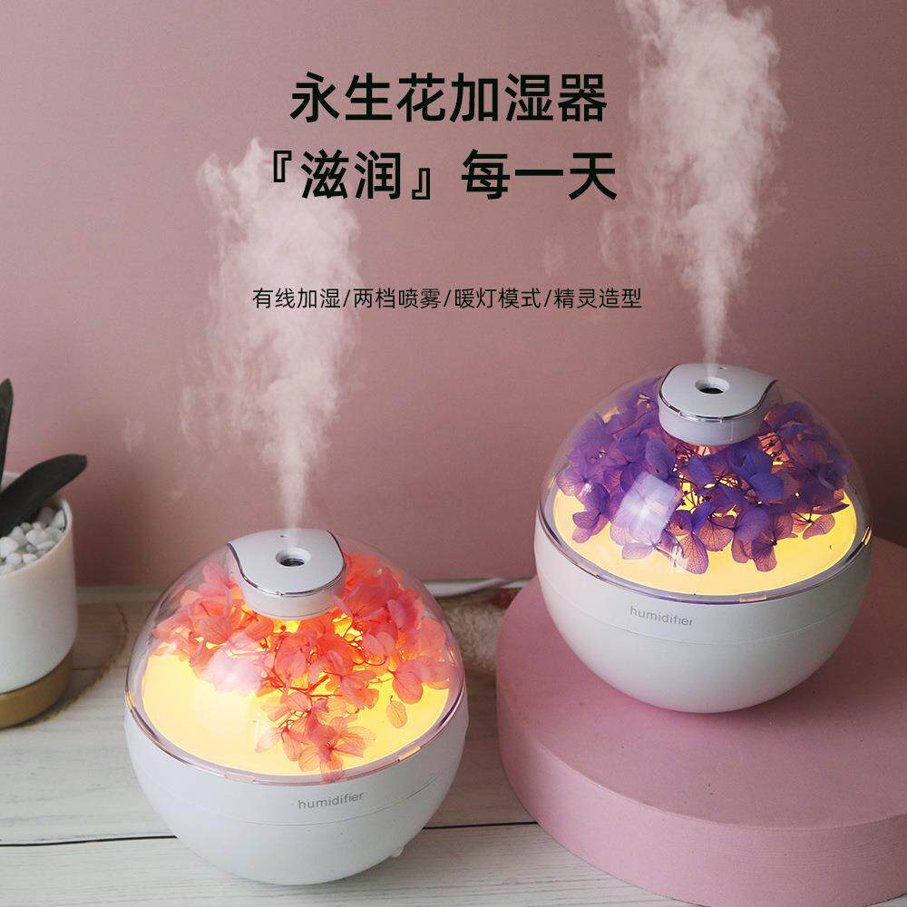 新款直销新款永生花加湿器创意家用超声波补水保湿喷雾器USB多场
