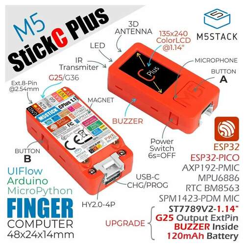 M5Stack Official StickC PLUS ESP32穿戴DIY物联网开发程式设计