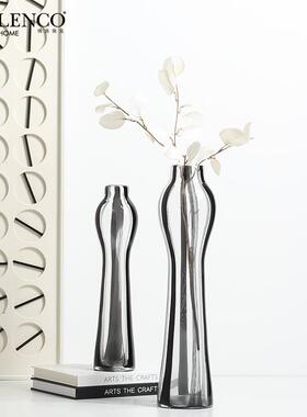 意式极简抽象黑线条手工玻璃花瓶售楼处客厅餐桌插花创意装饰摆件