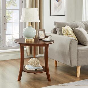 美式小圆桌简约小茶几阳台小边桌角几北欧圆形边几全实木沙发边柜