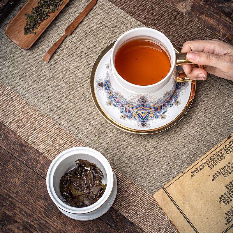 【瑞喆堂】玉白办公杯陶瓷杯带盖过滤杯子茶水分离杯家用马克杯