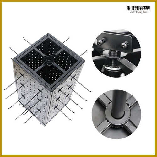 金属四面黑色洞洞板可旋转样品商品陈列架 首饰钥匙扣挂钩展示架