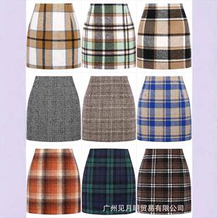 Womens High Waist Plaid Skirt Bodycon Wool Mini Skirts