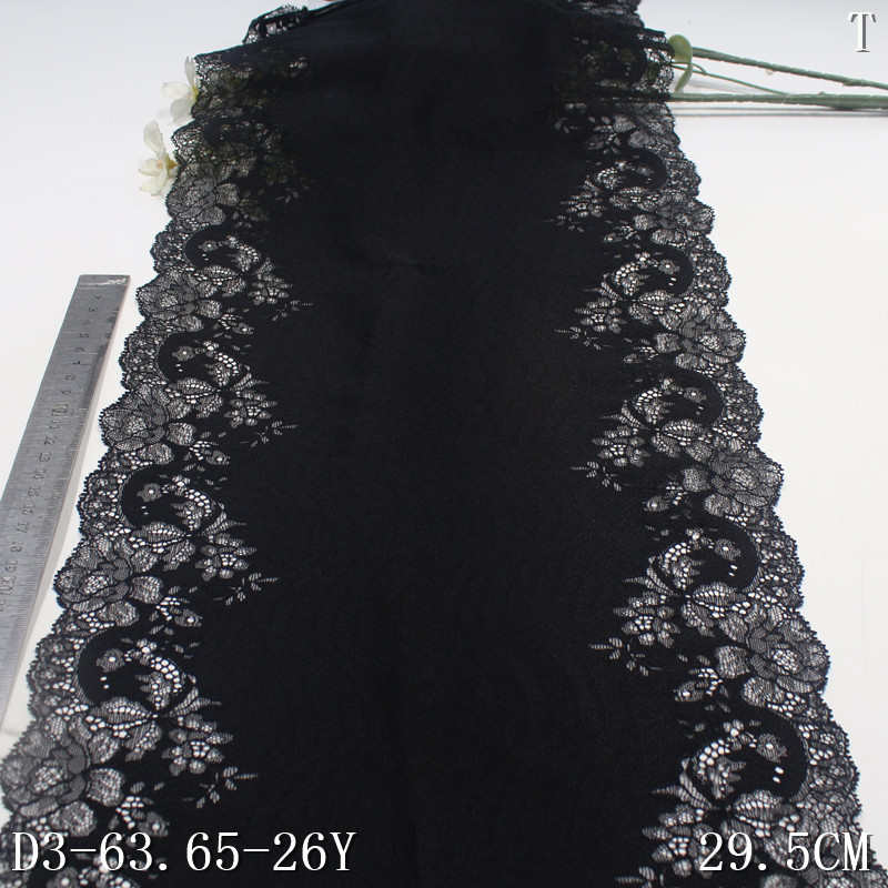唐隆黑色双边复古花朵厚实弹力蕾丝 29cm服装家纺蕾丝花边辅料DIY