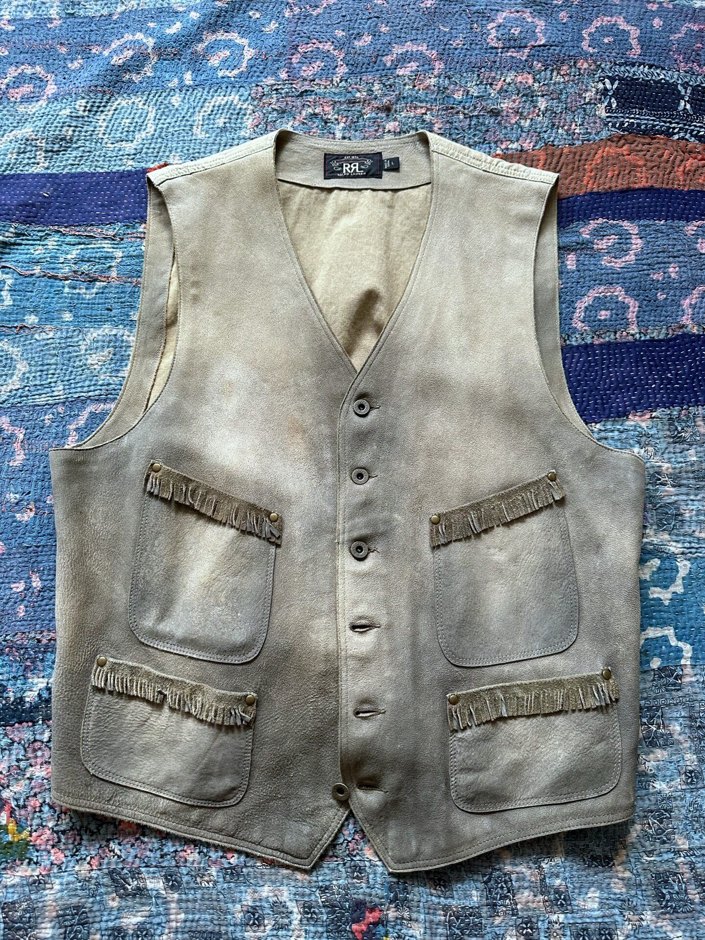 RRL Vintage Fringe Beige Vest L