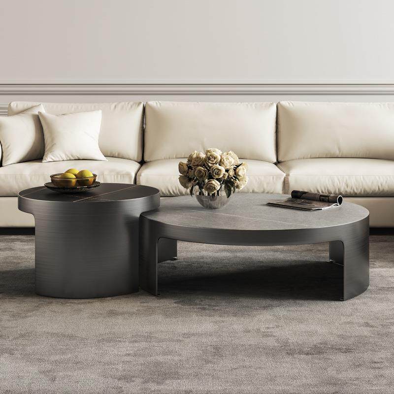 YZKZK105意式极简岩板茶几圆形现代简约北欧轻奢黑钛金创意大小圆