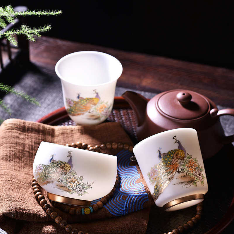 德化县羊脂玉茶杯陶瓷手绘描金功夫茶具单杯瓷茶杯陶瓷茶盏品茗杯,餐饮具,茶杯,淘宝优惠券,粉丝福利购,淘宝优惠卷