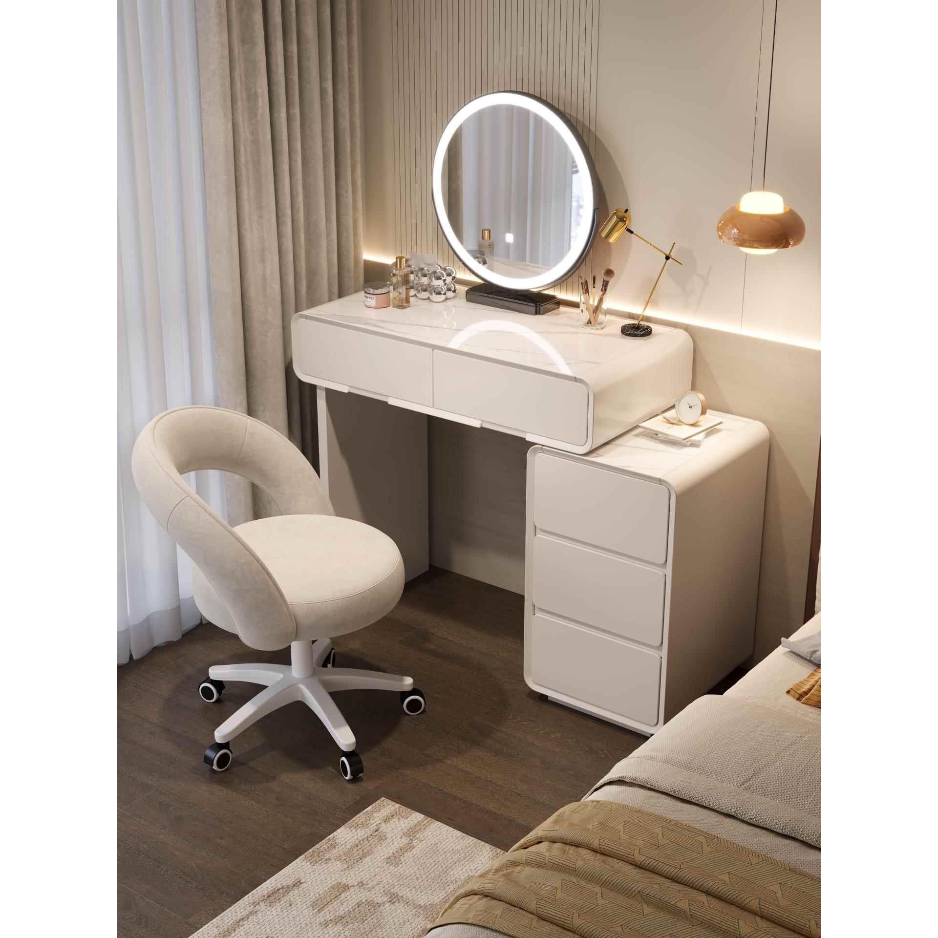 梳妆台小户型卧室现代简约中古奶油风床头斗柜收纳一体60cm化妆桌