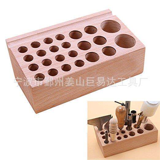 皮革工具架多孔木制工具台 皮艺工具 菱斩架 木制多孔工具台 24孔