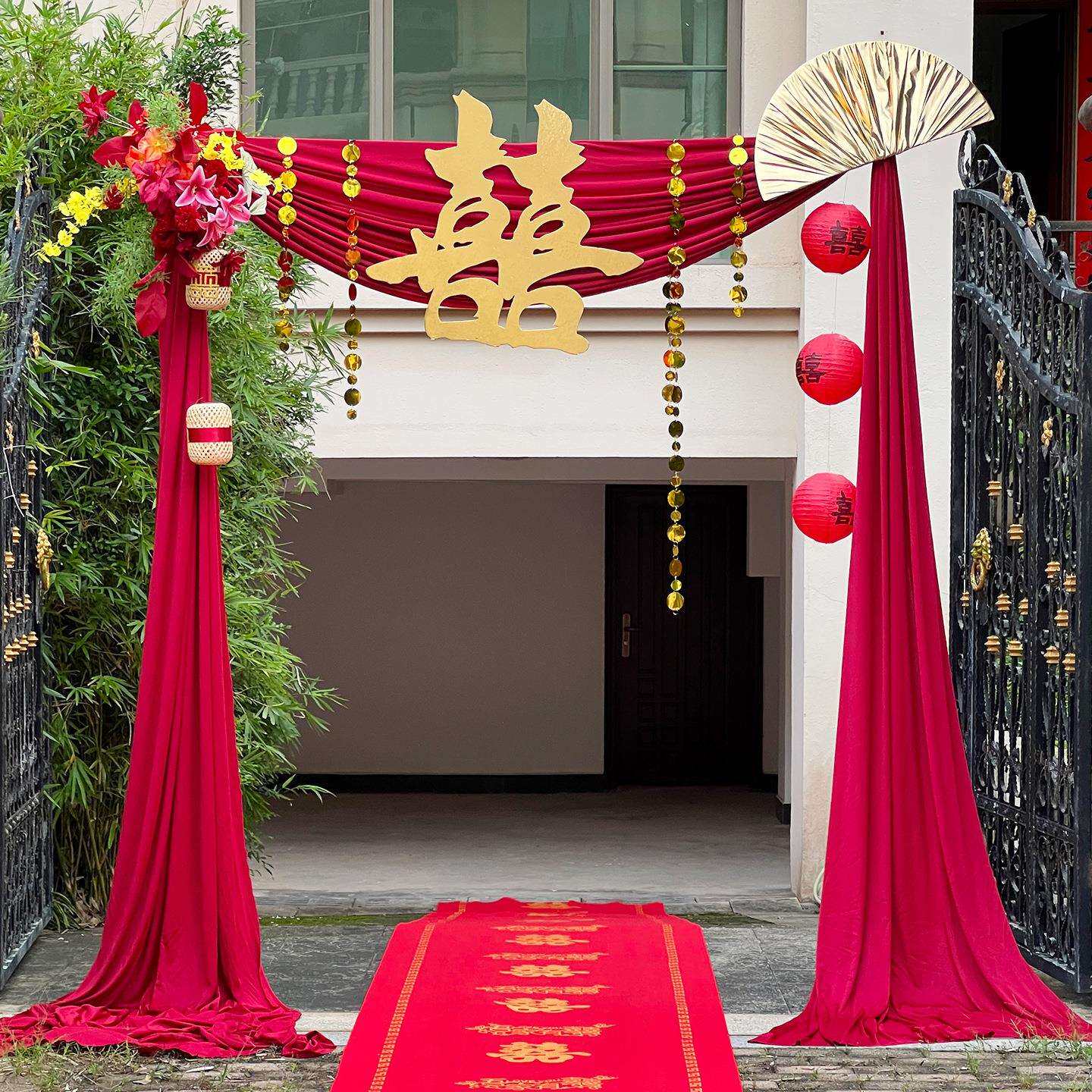 婚礼中大字门大门迎宾迎宾装饰结婚布幔套装户外庭院拉花喜婚房布
