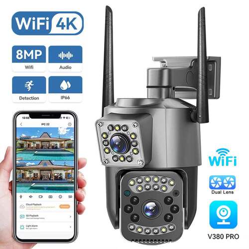 V380Pro Dual camera 无线监视摄影镜头双目摄像机4G国际EU英文欧