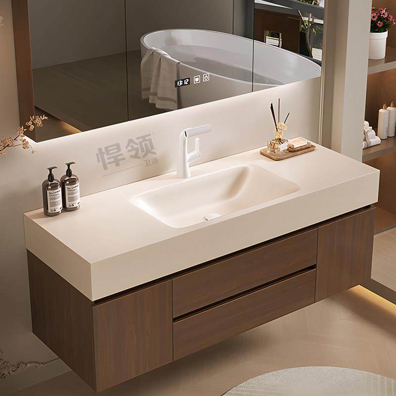 岩板热弯一体盆定制全蜂窝铝合金浴室柜组合卫生间洗漱台洗脸手盆