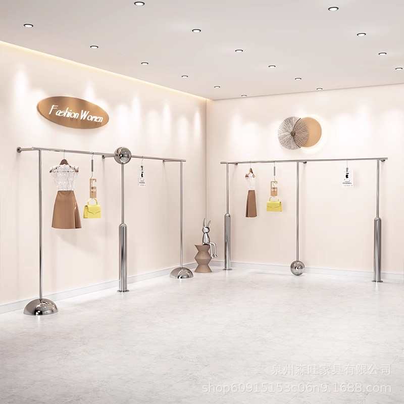 不锈钢壁挂式圆柱上墙展示架创意圆球挂衣架童装女装店铺陈列货架