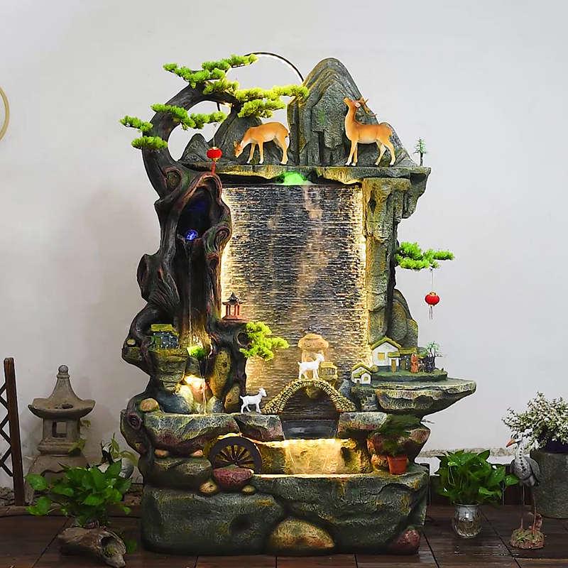 大型假山流水喷泉客厅水景摆件加湿器落地办公室家居水幕墙装饰品