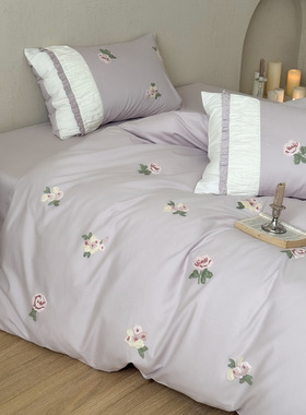 紫色韵味秋冬00S全棉磨毛毛巾绣系列四件套彩虹花园主卧床单被套