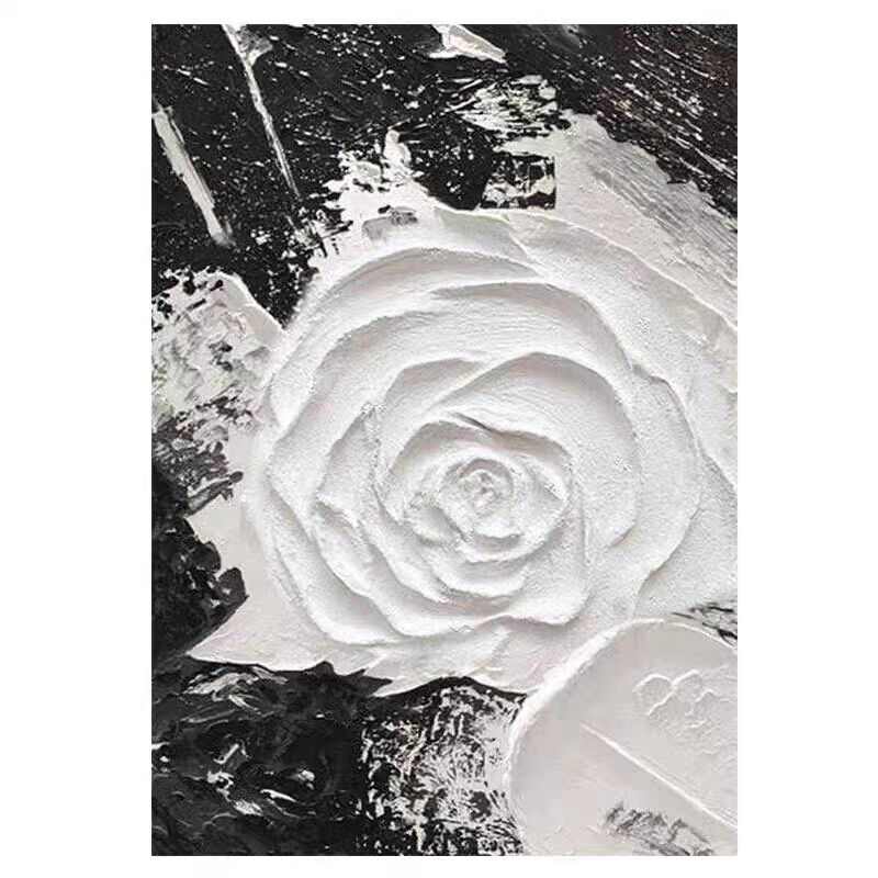 纯手绘油画玫瑰立体肌理画客厅沙发背景墙装饰画黑白极简轻奢壁画图片