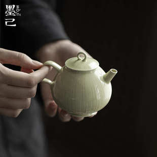 墨己仿宋宫灯壶功夫茶具球孔过滤泡茶壶绿釉文人器家用手执小圆壶